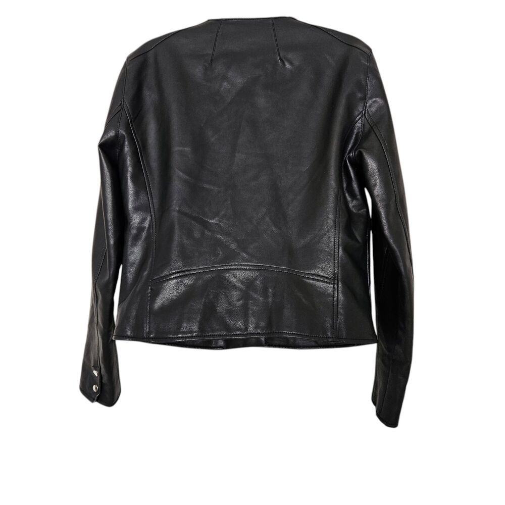 Mango MNG Faux Leather Biker Moto Jacket Womens Medium Black Zip - Picture 7 of 11